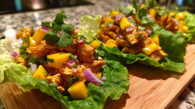 Chili Mango Chicken Lettuce Wraps