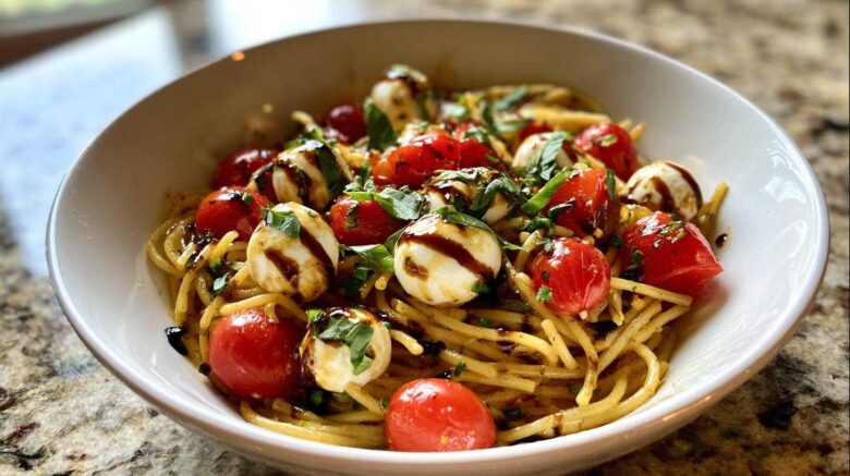 Caprese Pasta Salad with Balsamic Drizzle