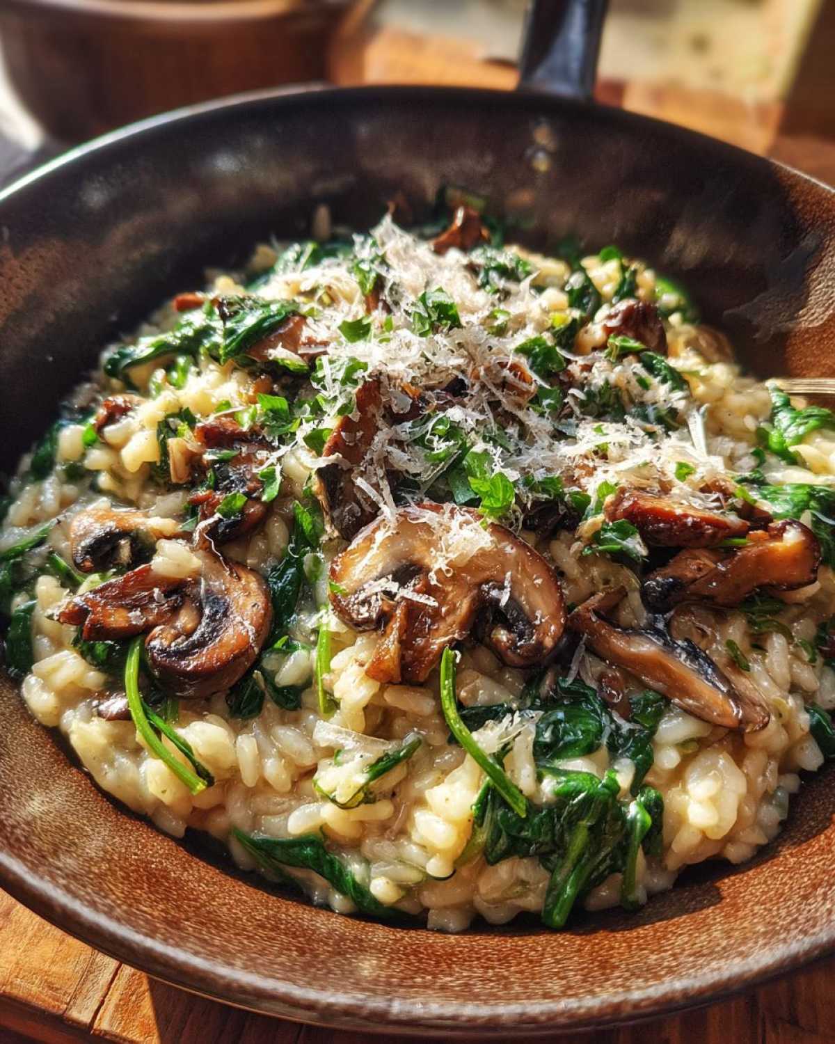 Mushroom and Spinach Risotto - detail 1