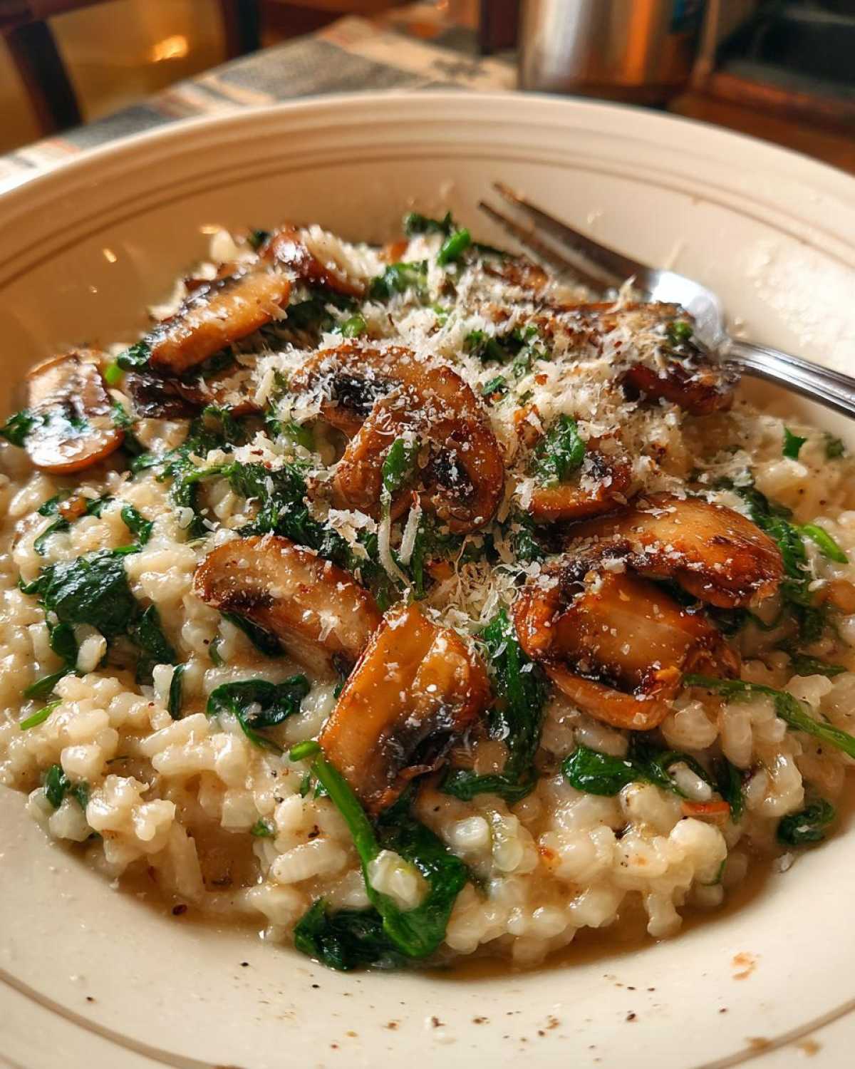 Mushroom and Spinach Risotto - detail 3