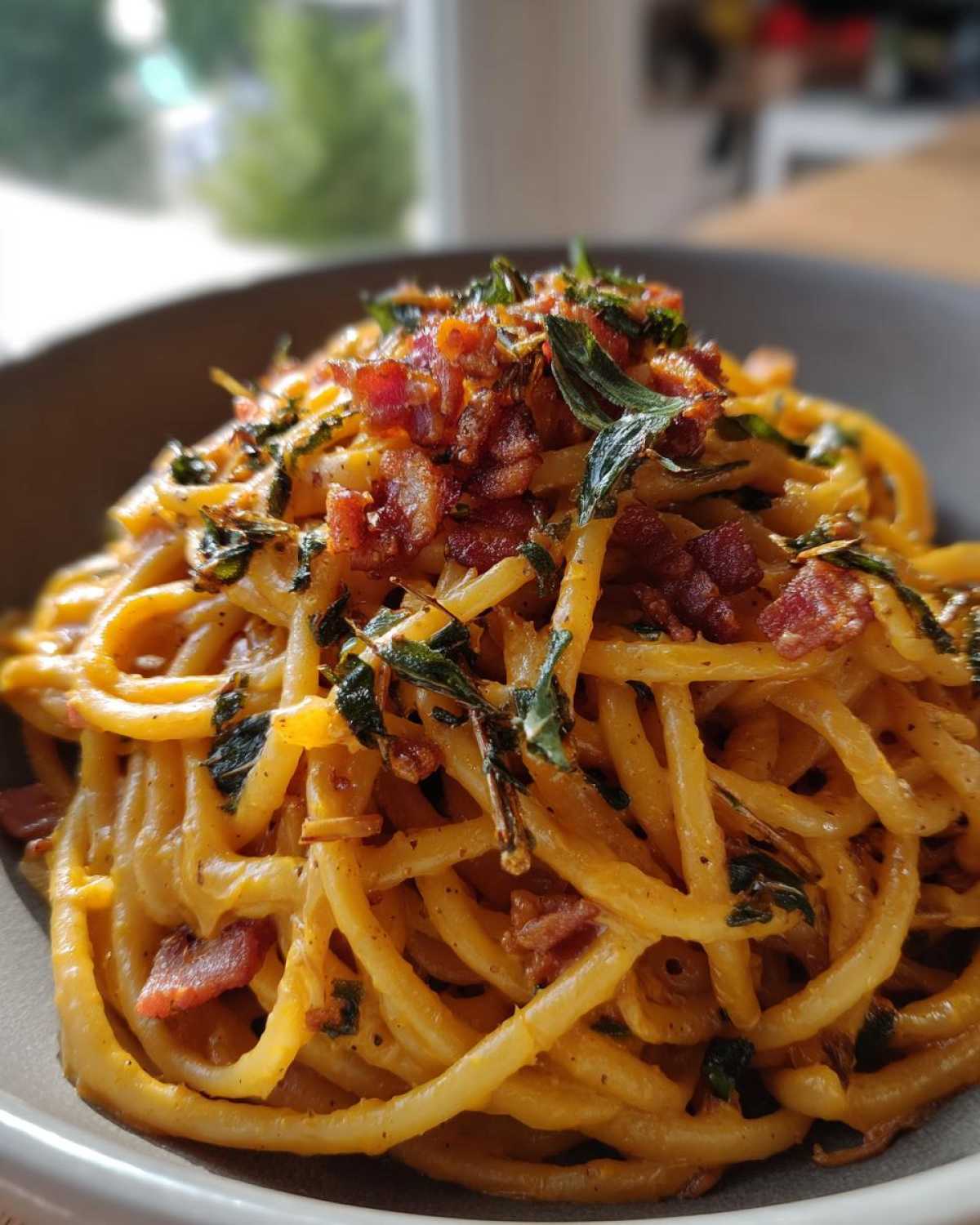 Pumpkin Sage Pasta with Pancetta - detail 2