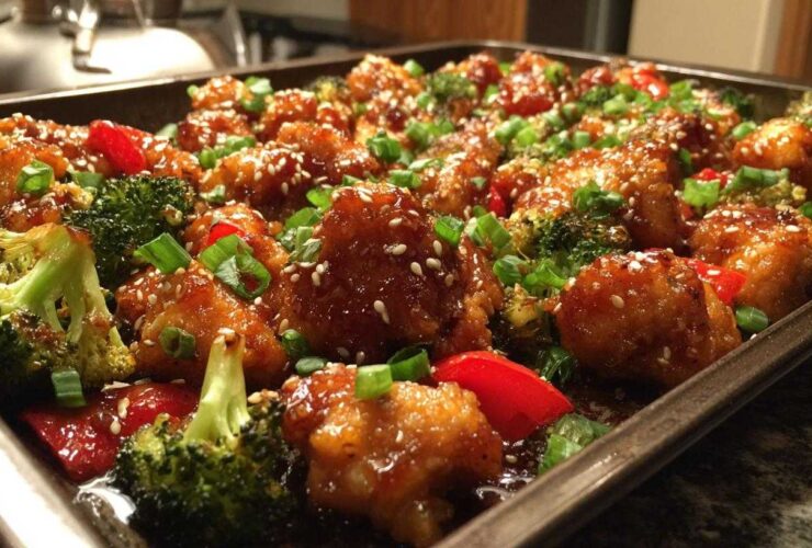 Sheet Pan Sticky Sesame Chicken and Broccoli
