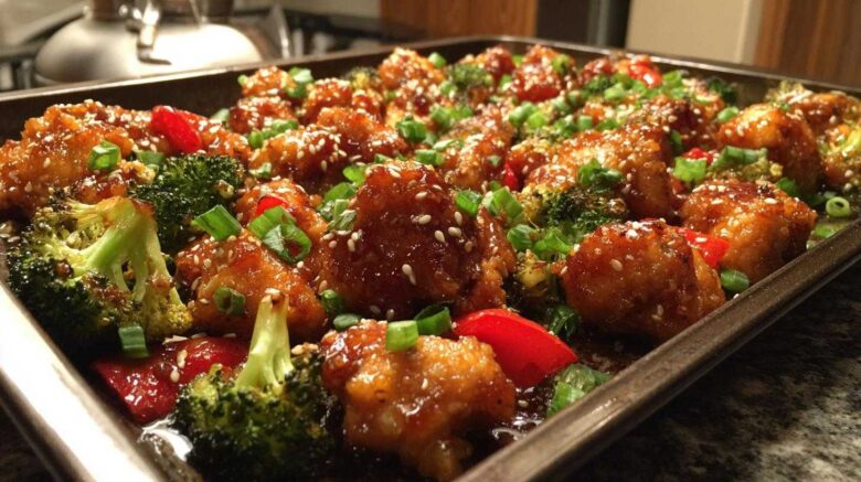 Sheet Pan Sticky Sesame Chicken and Broccoli
