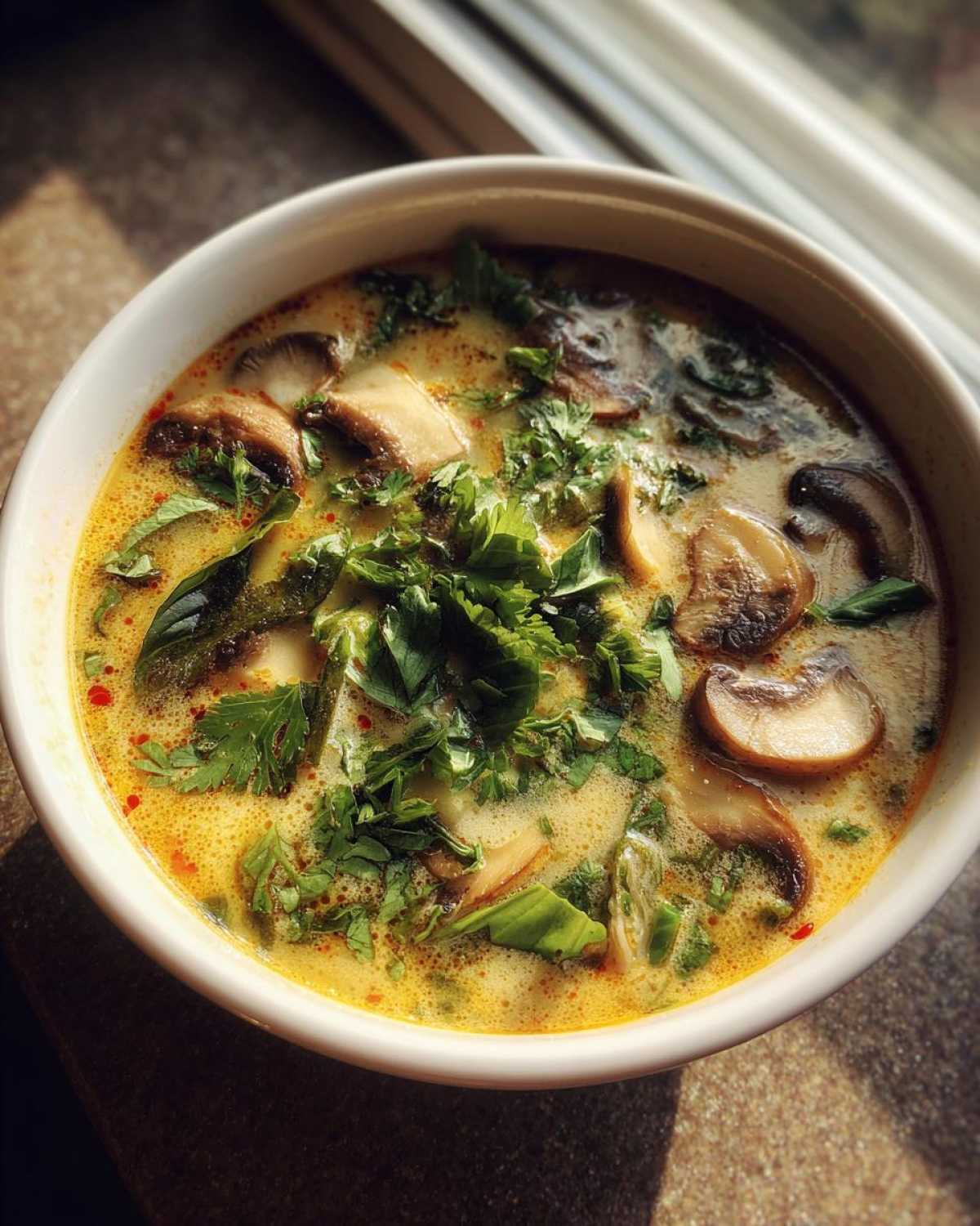 Vegetarian Thai Coconut Soup (Tom Kha) - detail 2
