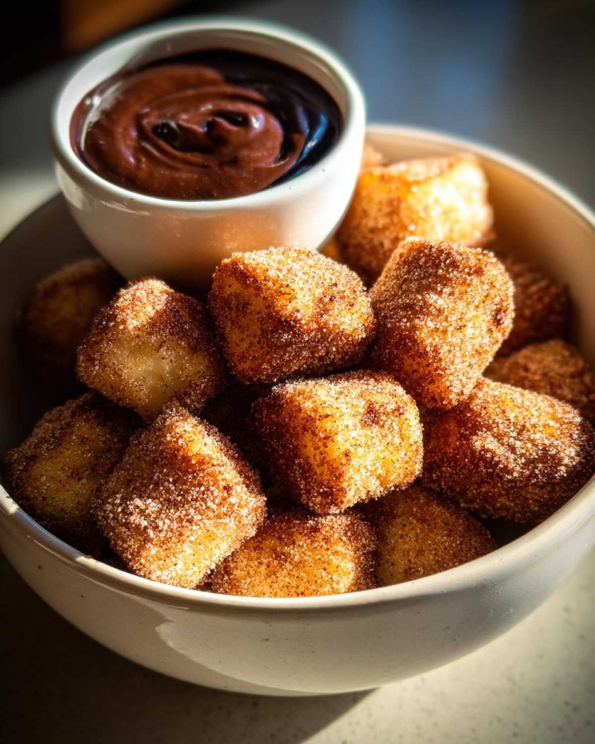 Air Fryer Churro Bites with Chocolate Sauce - detail 2
