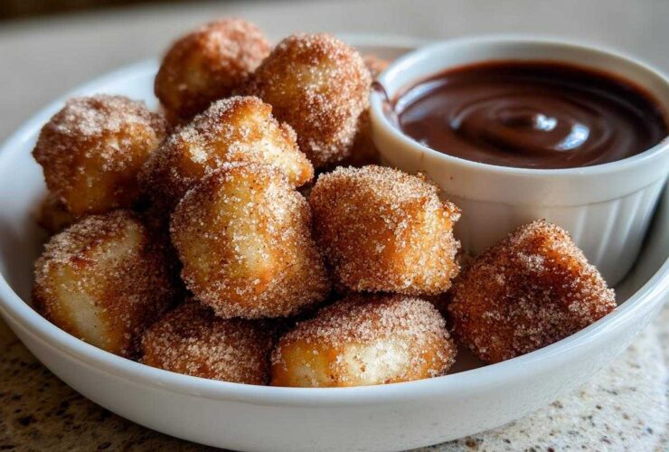 Air Fryer Churro Bites with Chocolate Sauce