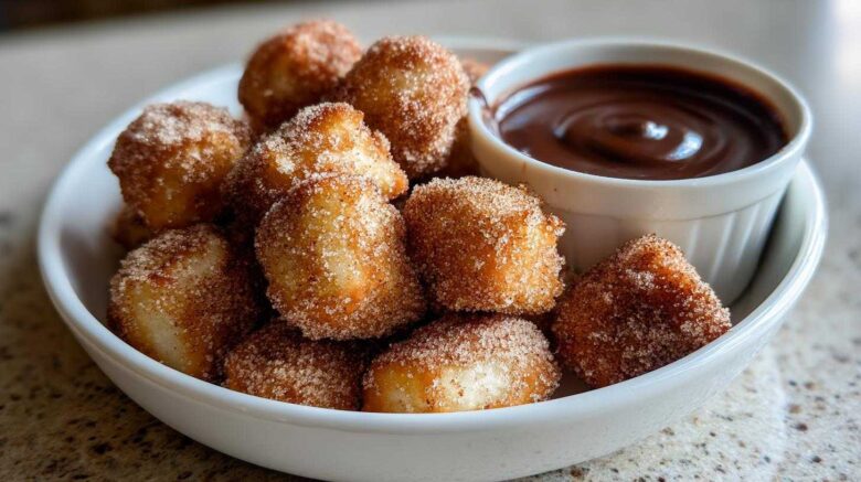 Air Fryer Churro Bites with Chocolate Sauce