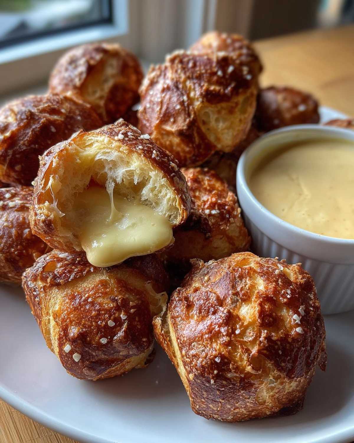 Cheddar Stuffed Pretzel Bites with Beer Cheese Dip - detail 1