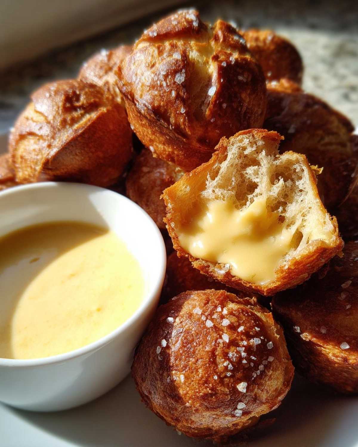Cheddar Stuffed Pretzel Bites with Beer Cheese Dip - detail 3