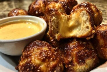 Cheddar Stuffed Pretzel Bites with Beer Cheese Dip