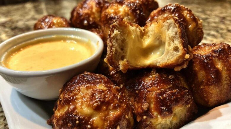 Cheddar Stuffed Pretzel Bites with Beer Cheese Dip
