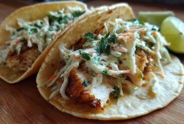 Crispy Air Fryer Fish Tacos with Lime Slaw