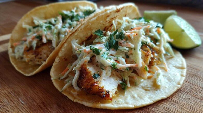 Crispy Air Fryer Fish Tacos with Lime Slaw