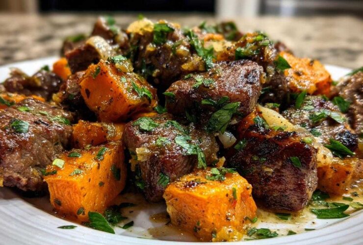Garlic Butter Steak Bites with Sweet Potatoes