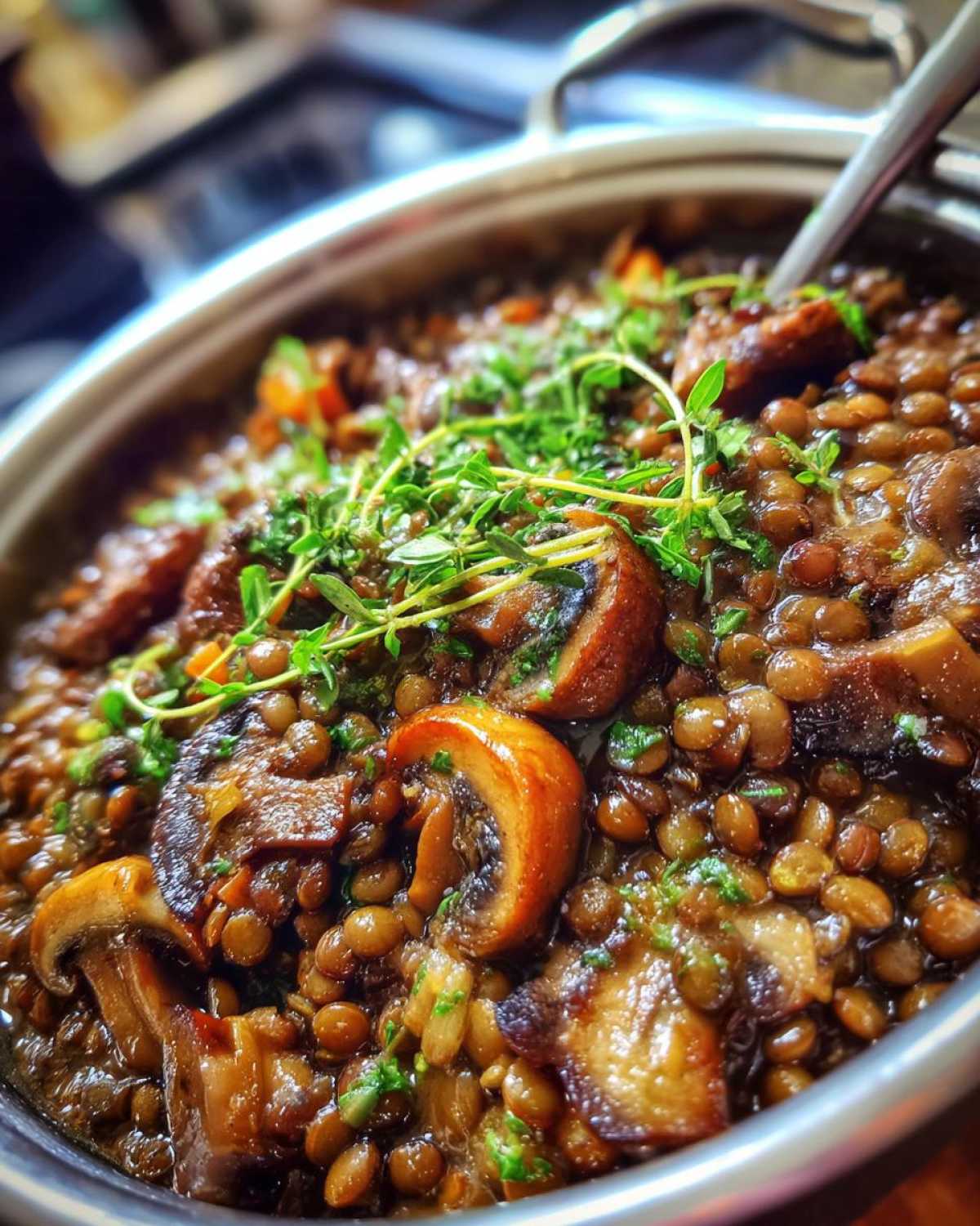 Hearty Lentil Mushroom Stew (Vegan Comfort Food) - detail 1
