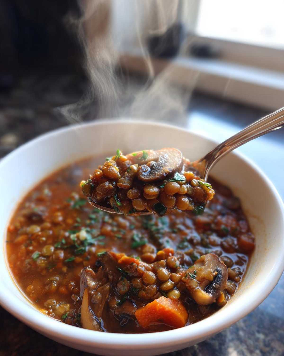 Hearty Lentil Mushroom Stew (Vegan Comfort Food) - detail 3