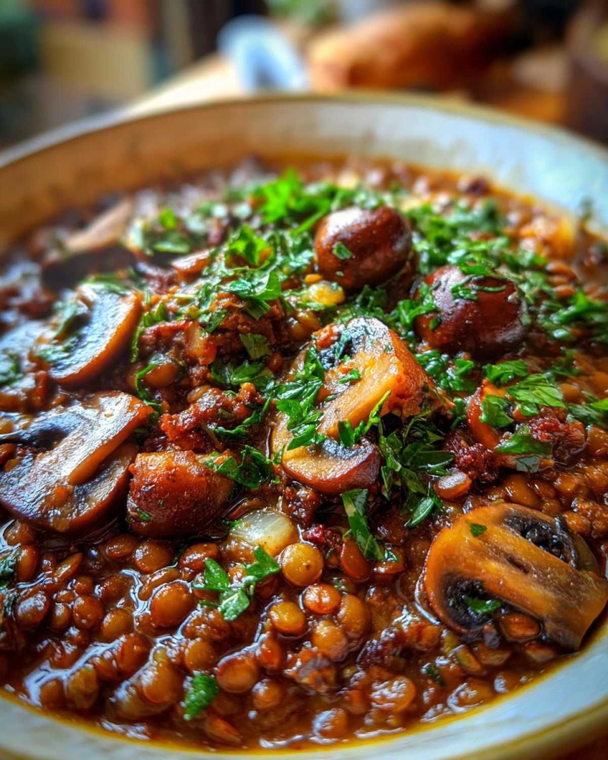 Hearty Lentil Mushroom Stew (Vegan Comfort Food) - detail 4