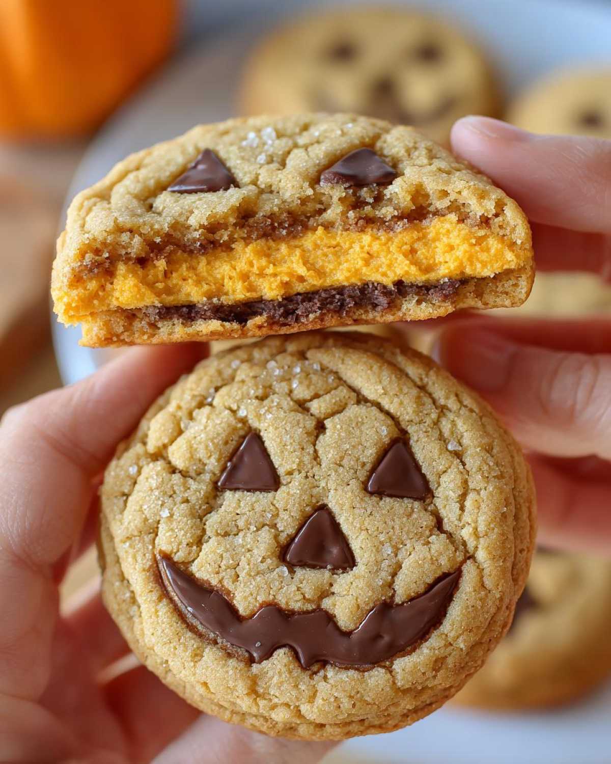 Jack-O’-Lantern Stuffed Cookies (Pumpkin Spice Filling) - detail 1