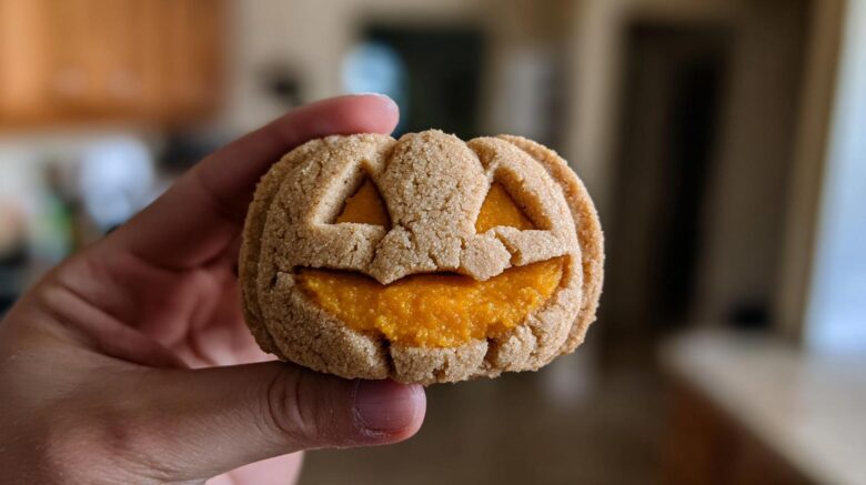 Jack-O’-Lantern Stuffed Cookies (Pumpkin Spice Filling)