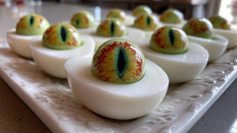 Monster Eyeball Deviled Eggs (Halloween Appetizer)