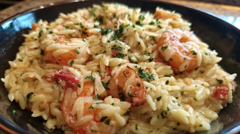 One-Pan Garlic Parmesan Orzo with Shrimp
