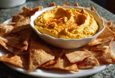 Pumpkin Hummus with Cinnamon Pita Chips