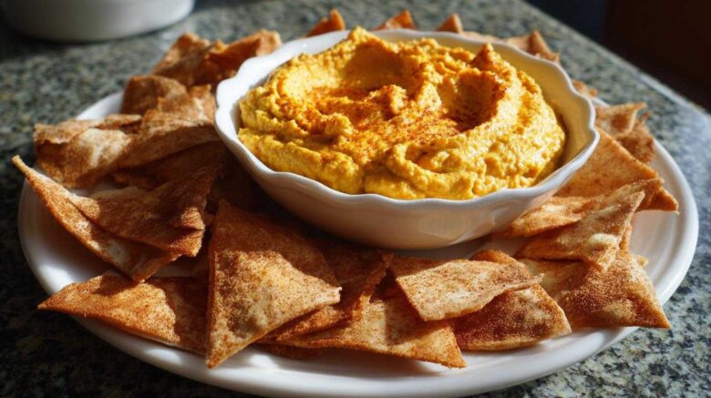 Pumpkin Hummus with Cinnamon Pita Chips