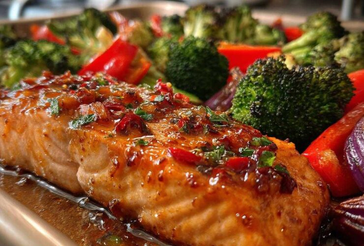 Sheet Pan Maple-Dijon Glazed Salmon and Veggies