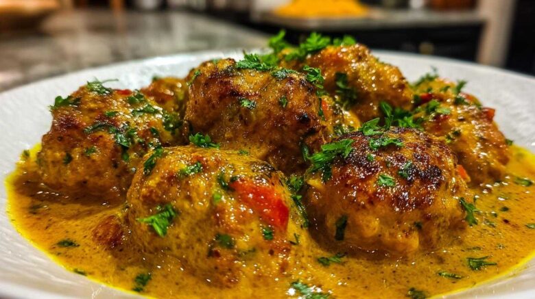 Skillet Turkey Meatballs in Pumpkin Curry Sauce