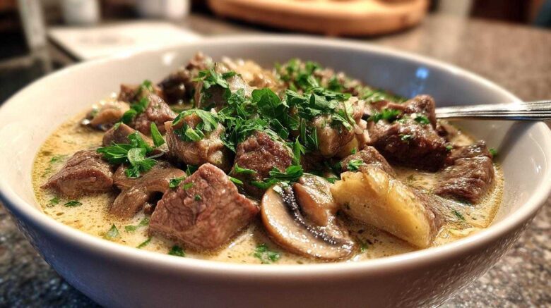 Slow Cooker Beef Stroganoff Soup