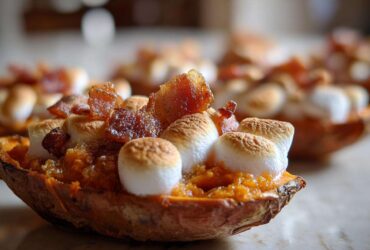 Sweet Potato Skins with Marshmallow and Bacon