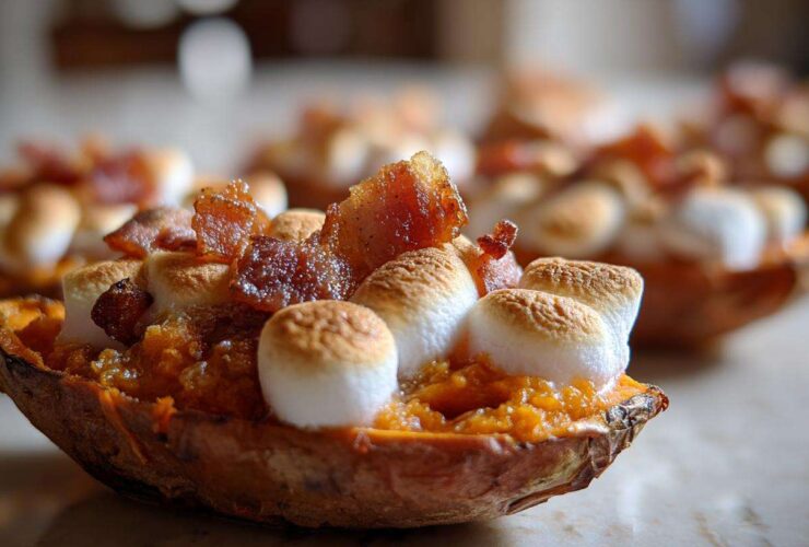 Sweet Potato Skins with Marshmallow and Bacon