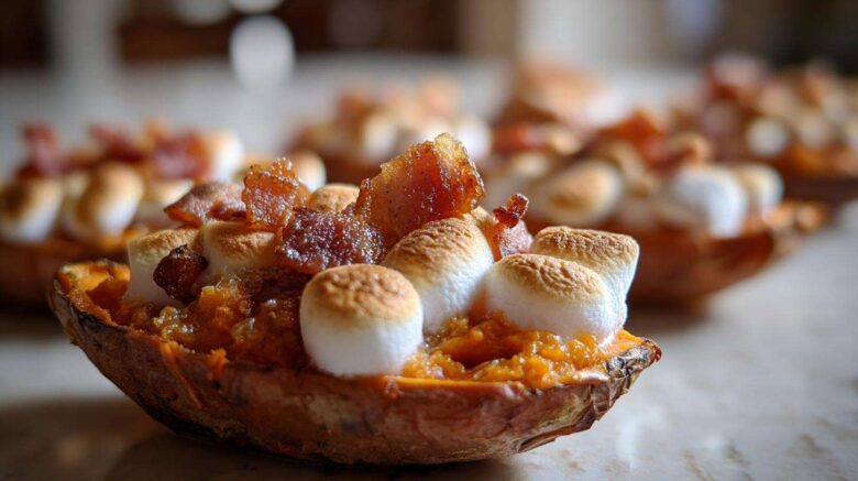 Sweet Potato Skins with Marshmallow and Bacon