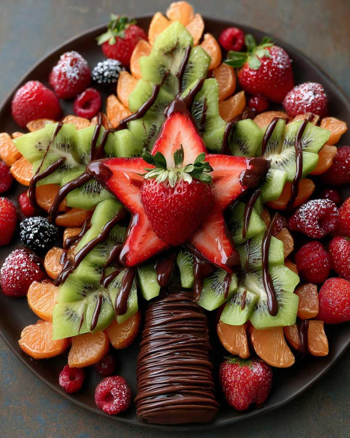 Christmas Tree Fruit Platter with Chocolate Drizzle - detail 1