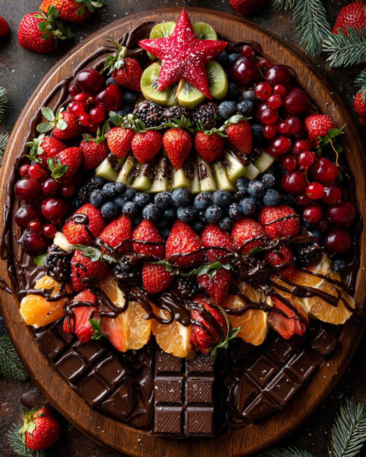 Christmas Tree Fruit Platter with Chocolate Drizzle - detail 2