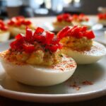 Holiday Deviled Eggs with Red Peppers