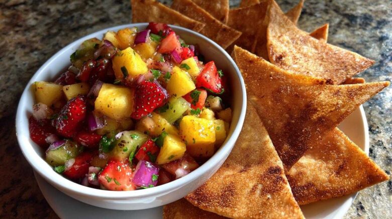 Holiday Fruit Salsa with Cinnamon Sugar Chips
