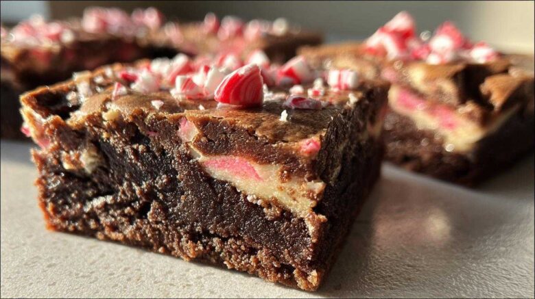 Peppermint Brownie Swirl Fudge Bars