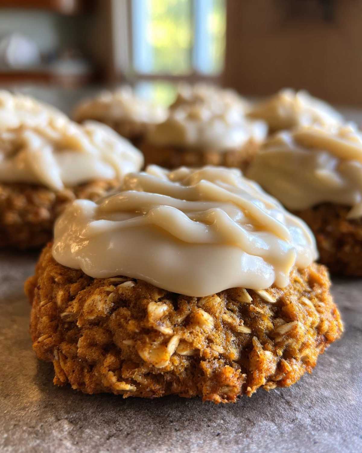 Soft Chewy Pumpkin Oatmeal Cookies Maple Frosting - detail 3