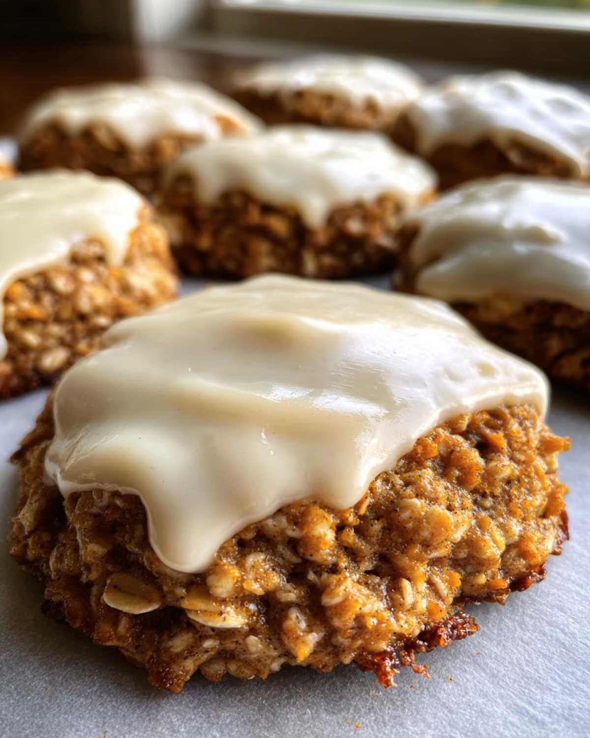 Soft Chewy Pumpkin Oatmeal Cookies Maple Frosting - detail 4