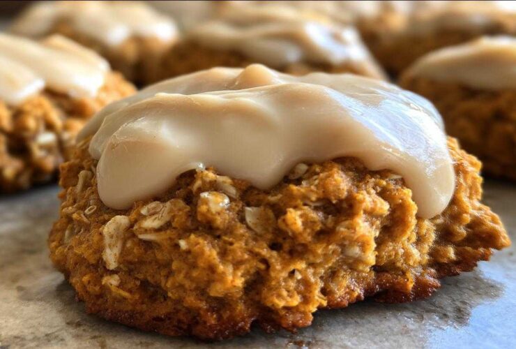 Soft Chewy Pumpkin Oatmeal Cookies Maple Frosting