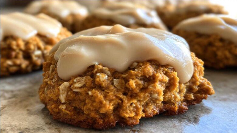 Soft Chewy Pumpkin Oatmeal Cookies Maple Frosting
