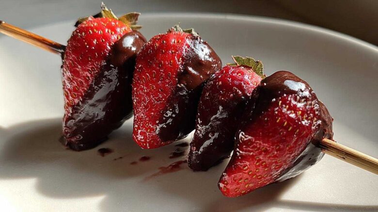 Dark Chocolate Covered Strawberry Skewers