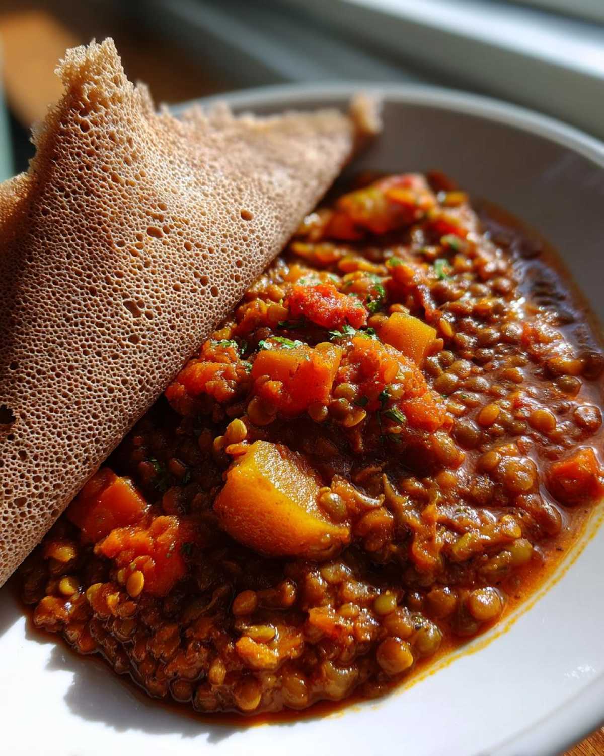 Ethiopian Lentil Stew with Injera - detail 2