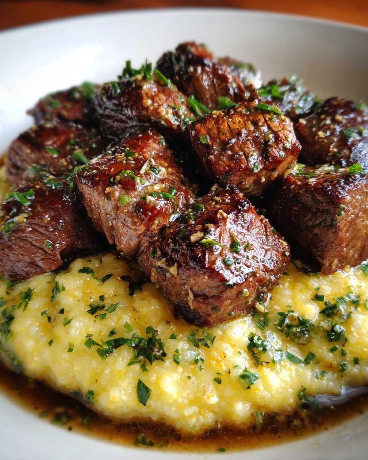 Garlic Butter Steak Bites with Herb Polenta - detail 1