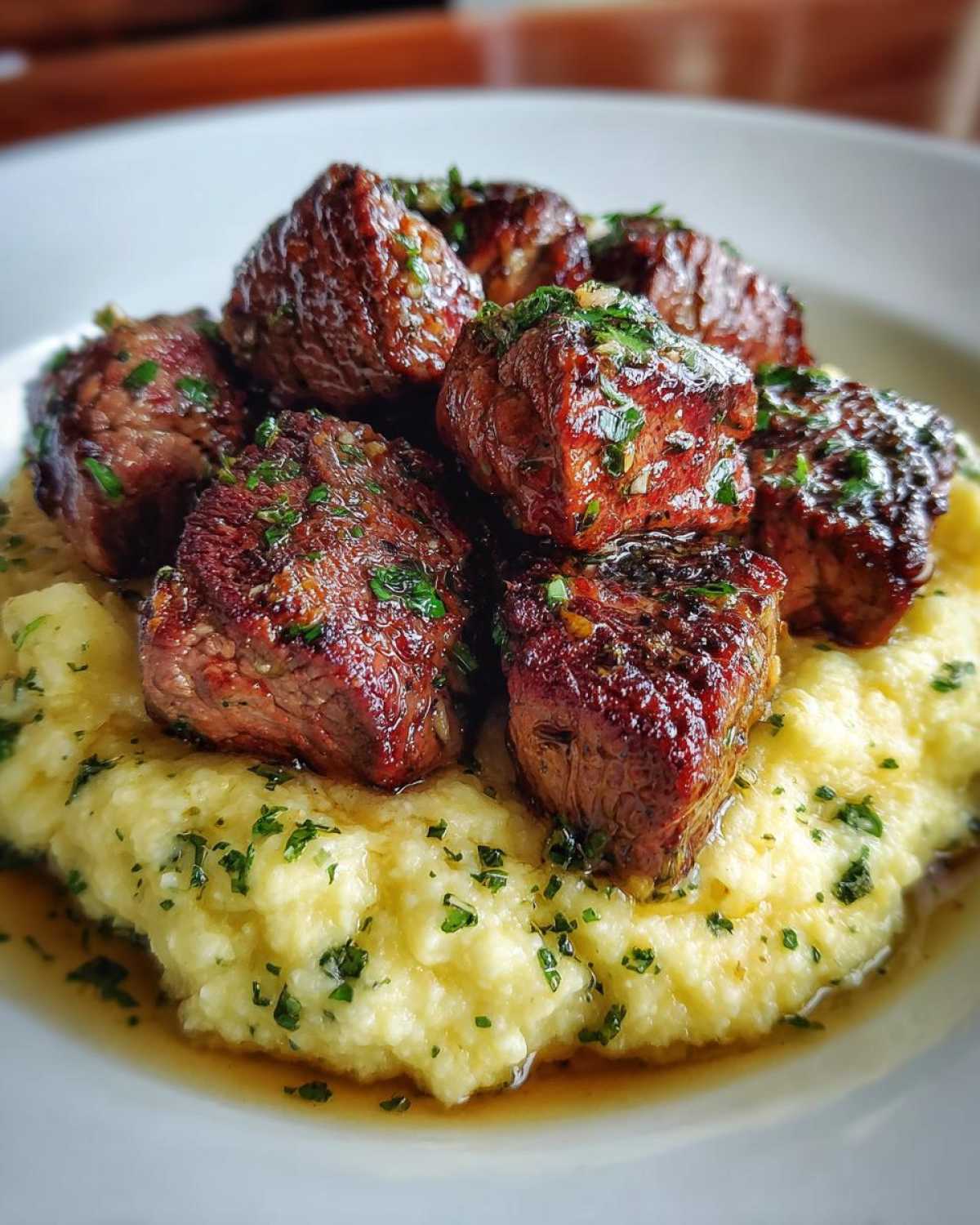 Garlic Butter Steak Bites with Herb Polenta - detail 2