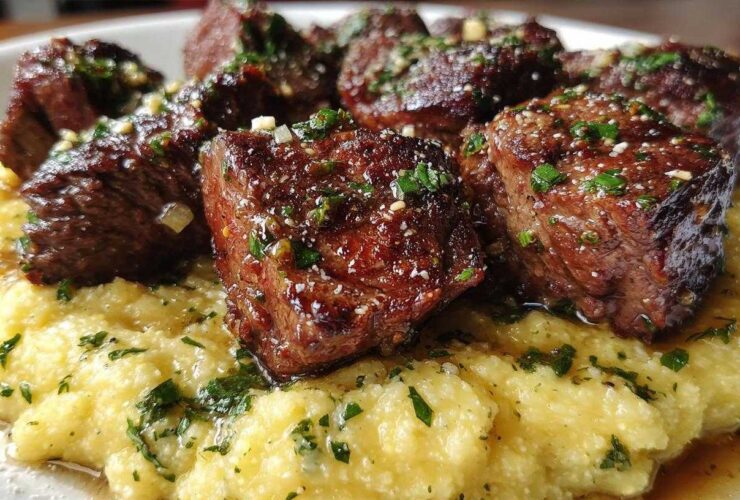 Garlic Butter Steak Bites with Herb Polenta