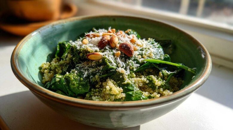 Herby Pesto Quinoa Spinach Bowls