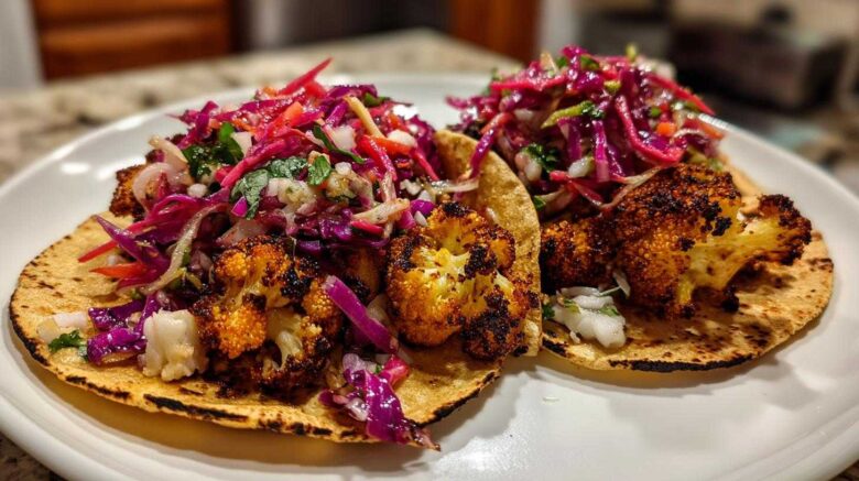 Roasted Cauliflower Tacos with Spicy Slaw