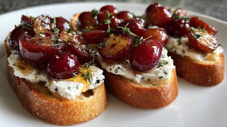 Roasted Grape and Goat Cheese Crostini